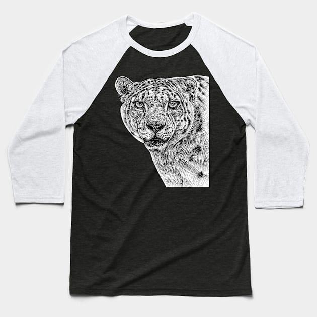 Snow leopard big cat Baseball T-Shirt by lorendowding